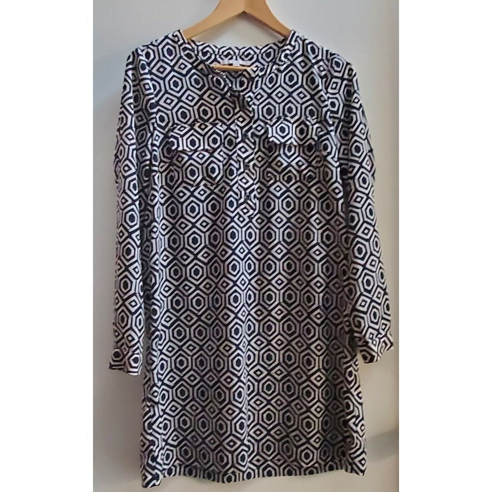 GAP Dress Shirt Dress Deborah Pocket Navy/ White Geometric Printed WOM SZ S